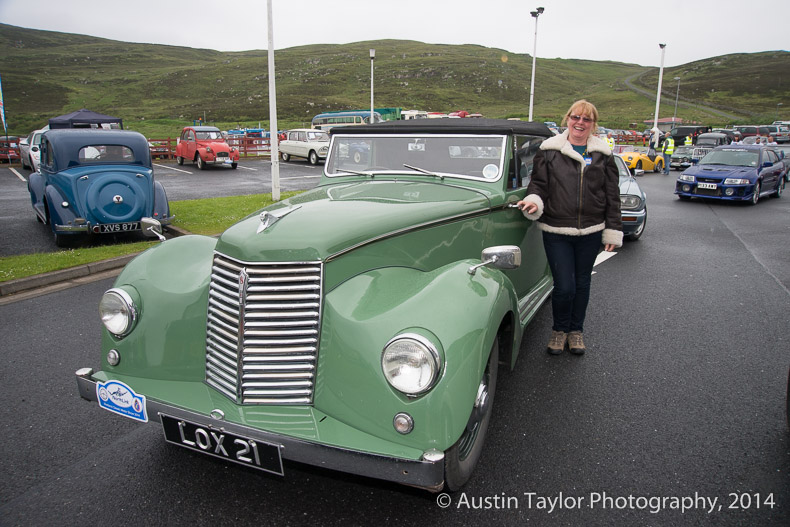 Janet Astley with her 1952 Armstrong-Siddeley Hurricane at Shetland Classic Motor Show 2014