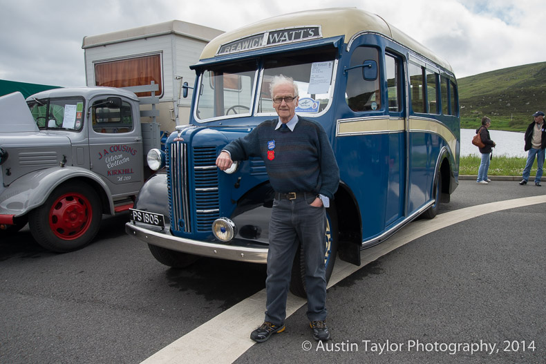 John Watt with his 1949 Austin K2 SL Bus at the Shetland Classic Motor Show 2014