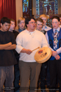 Penticton Indian Band members sing a song to honour the men at Civic Reception at Lerwick Town Hall, Shetland for the Spirit Dancer Shetland Committee exchange visit by young people from the Osoyoos Indian and Penticton Indian Bands from Canada to Shetland on 27 April 2015