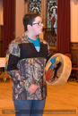 Penticton Indian Band members sing a song to honour the men at Civic Reception at Lerwick Town Hall, Shetland for the Spirit Dancer Shetland Committee exchange visit by young people from the Osoyoos Indian and Penticton Indian Bands from Canada to Shetland on 27 April 2015