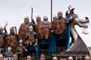 Up Helly-Aa 2011: morning procession - the Jarl Sqaud with the galley Jägare at Alexandra Wharf