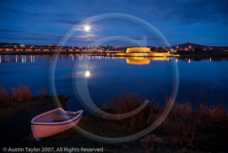 Clickimin Broch by moonlight with boat