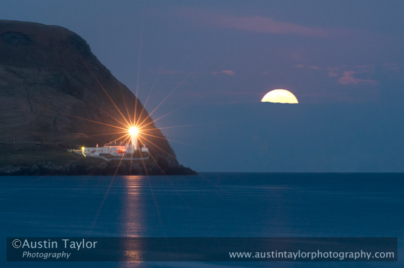 Bressay light and the rising Moon, from Lerwick