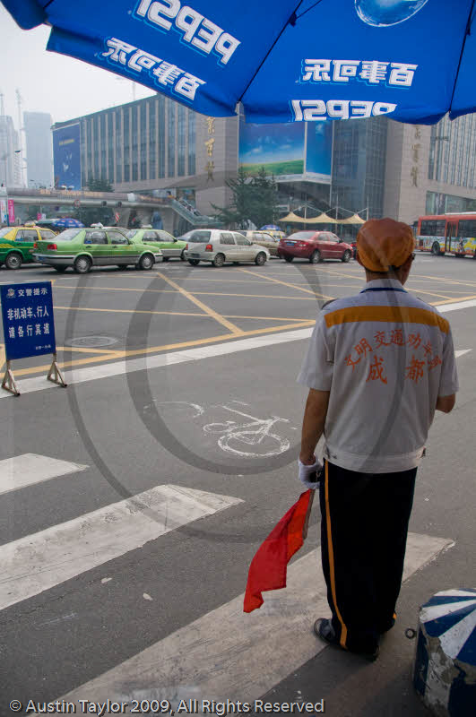 Traffic warden, central Chengdu, Sichuan