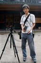 Photographer Steven Lee with his Rolleicord III TLR camera at Baoguo Temple, Emeishan, Sichuan
