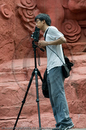 Photographer Steven Lee with his Rolleicord III TLR camera at Baoguo, Emeishan, Sichuan