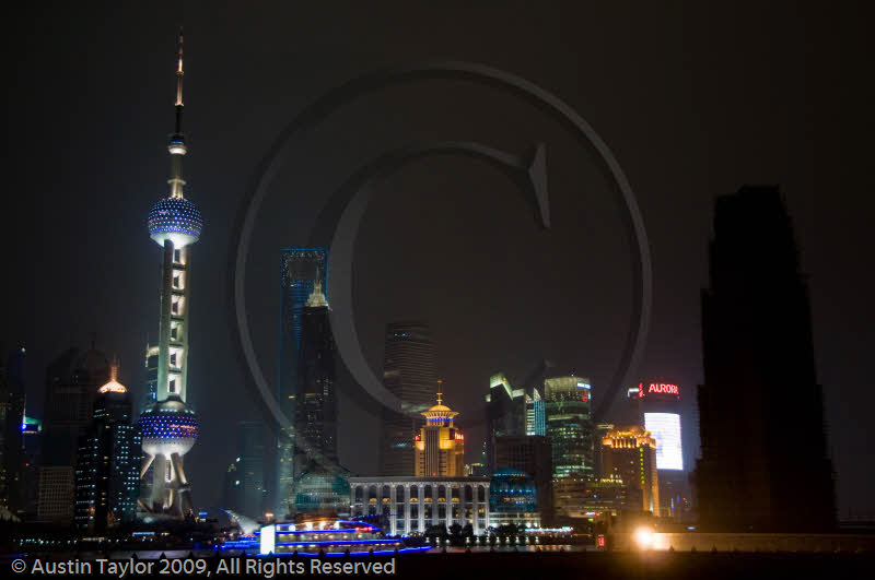 Oriental Pearl TV Tower and tall buildings in Central Business District at night, Shanghai