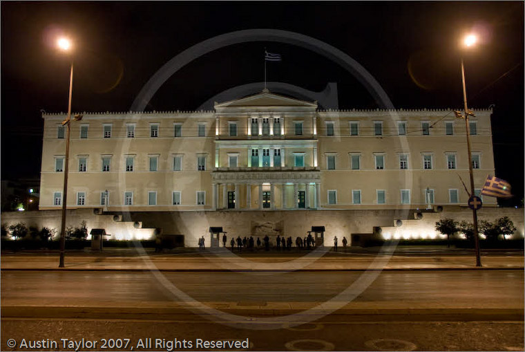 Parliament Building, Athens at night, 21 September 2007