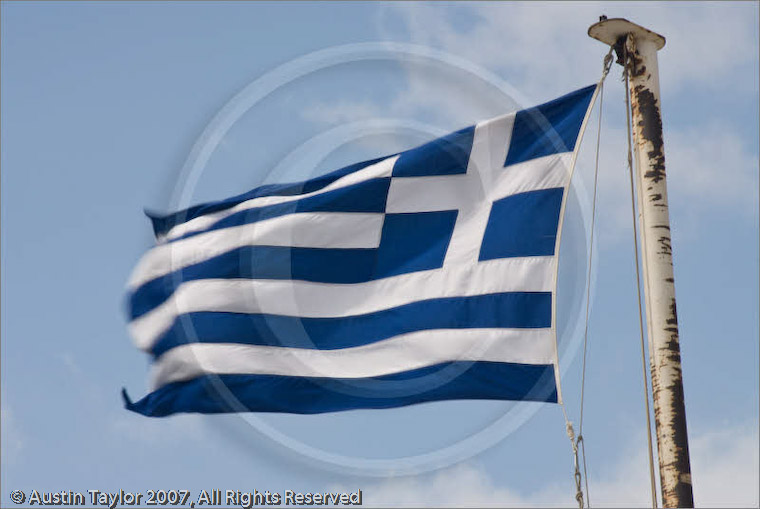 Greek flag at Lykavittos Hill, Athens, Greece 22 September 2007