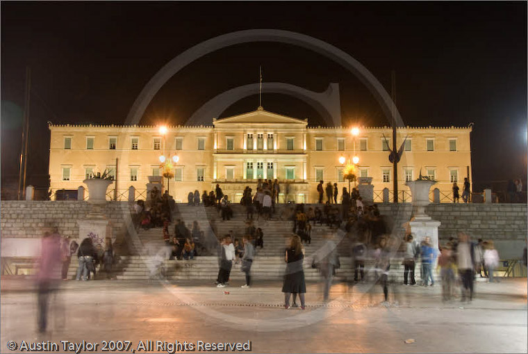 Night-time gathering of young people, including so called "Emos" on the steps in front of the Parliament Building at Syntagma Square  Athens, Greece 22 September 2007