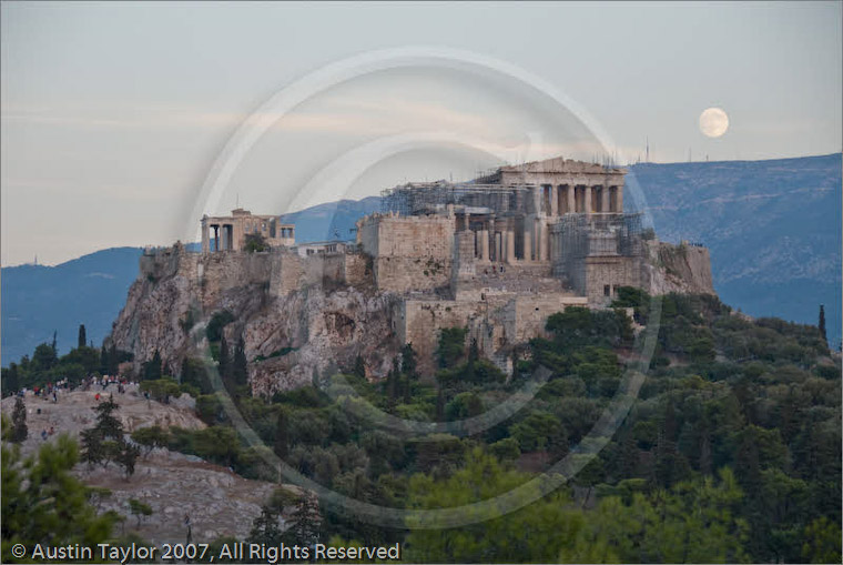 Moonrise over the Acropolis from the National Observatory, Athens, Greece 25 September 2007