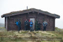 Sheltering from the rain at the ski hut on day 5 Glenshee and Meall Odhar 2013-10-09_16 Kindrogan - Field Studies Council Autumn Birds and Migration course at Kindrogran, near Enochdhu, Blairgowrie, Perth and Kinross