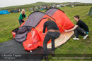 Kay Sutherland and friends putting up her tent at the Glusstonberry Festival 2013