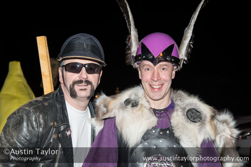Scalloway Fire Festival 2014 - Guizer Jarl Kenny Grant as Guttorm (The Gruesome) Hart with his squad of Vikings and galley "Eiluj"