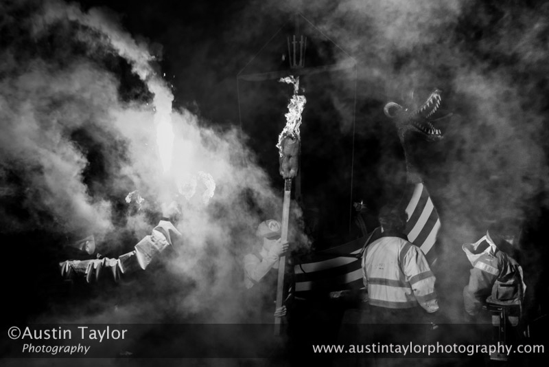 Scalloway Fire Festival 2014 - Guizer Jarl Kenny Grant as Guttorm (The Gruesome) Hart with his squad of Vikings and galley "Eiluj"