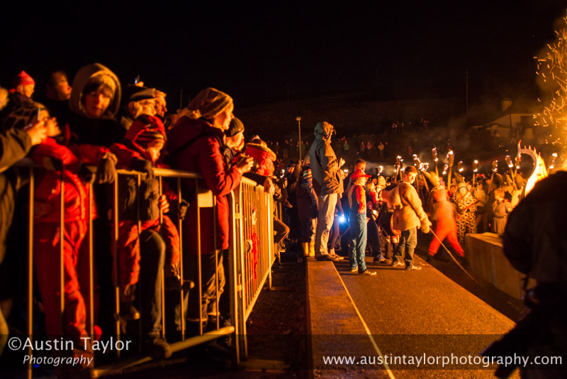 Scalloway Fire Festival 2014 - Guizer Jarl Kenny Grant as Guttorm (The Gruesome) Hart with his squad of Vikings and galley "Eiluj"