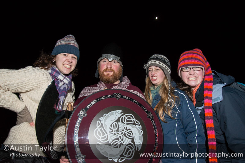 Scalloway Fire Festival 2014 - Guizer Jarl Kenny Grant as Guttorm (The Gruesome) Hart with his squad of Vikings and galley "Eiluj"
