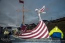 Scalloway Fire Festival 2014 - Guizer Jarl Kenny Grant as Guttorm (The Gruesome) Hart with his squad of Vikings and galley "Eiluj"