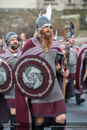 Scalloway Fire Festival 2014 - Guizer Jarl Kenny Grant as Guttorm (The Gruesome) Hart with his squad of Vikings and galley "Eiluj"