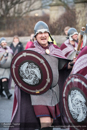 Scalloway Fire Festival 2014 - Guizer Jarl Kenny Grant as Guttorm (The Gruesome) Hart with his squad of Vikings and galley "Eiluj"