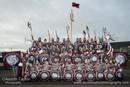 Scalloway Fire Festival 2014 - Guizer Jarl Kenny Grant as Guttorm (The Gruesome) Hart with his squad of Vikings and galley "Eiluj"