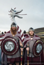 Scalloway Fire Festival 2014 - Guizer Jarl Kenny Grant as Guttorm (The Gruesome) Hart with his squad of Vikings and galley "Eiluj"