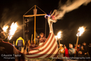 Scalloway Fire Festival 2014 - Guizer Jarl Kenny Grant as Guttorm (The Gruesome) Hart with his squad of Vikings and galley "Eiluj"