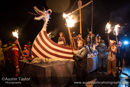 Scalloway Fire Festival 2014 - Guizer Jarl Kenny Grant as Guttorm (The Gruesome) Hart with his squad of Vikings and galley "Eiluj"