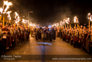 Scalloway Fire Festival 2014 - Guizer Jarl Kenny Grant as Guttorm (The Gruesome) Hart with his squad of Vikings and galley "Eiluj"
