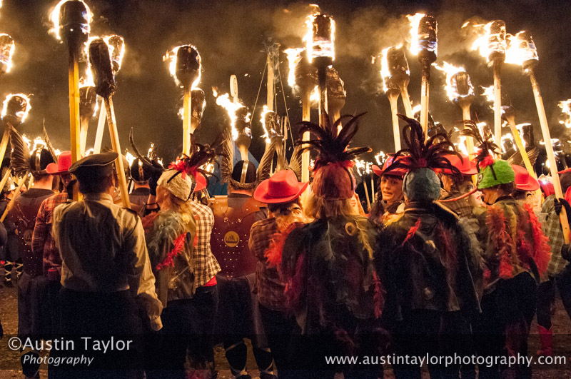 Guizers encircle the Galley before singing, cheering and setting the Galley Nordastour alight with their torches at Uyeasound Up Helly-Aa 2014