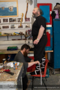 Taping the Guizer Jarl's legs at the Galley Shed Uyeasound Up Helly-Aa 2014