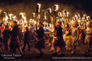 Guizers encircle the Galley before singing, cheering and setting the Galley Nordastour alight with their torches at Uyeasound Up Helly-Aa 2014