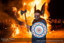 Guizer Jarl Richard Spence in front of his blazing galley Nordastour at Uyeasound Up Helly-Aa 2014