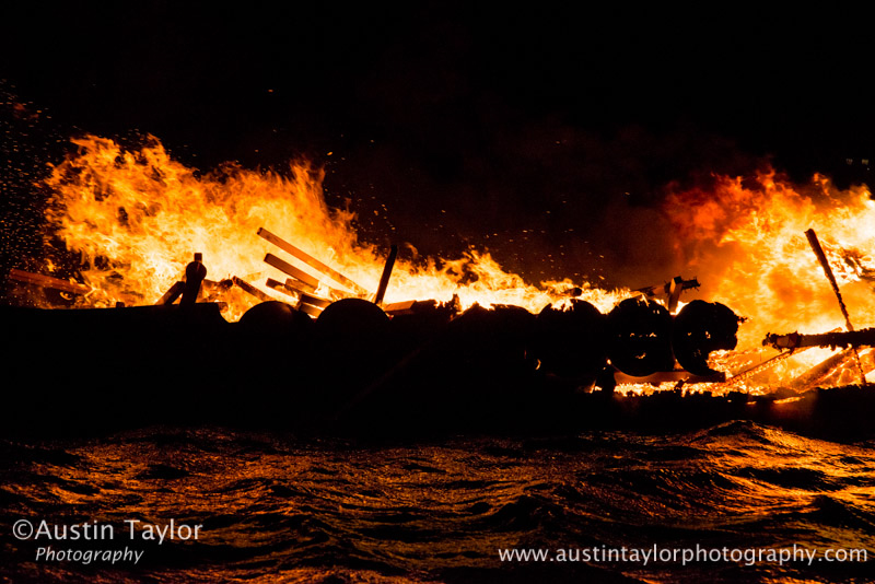 The Galley Haja alight on Ura Firth - Northmavine Up Helly-Aa 2014