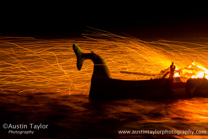 The Galley Haja alight on Ura Firth - Northmavine Up Helly-Aa 2014