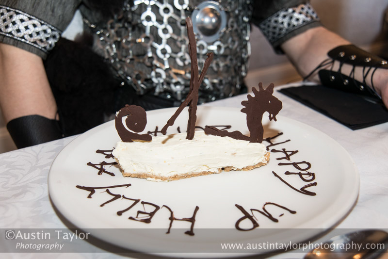 Guizer Jarl Lyle Tulloch with his Galley cake - Jarl Squad at the Maryfield Hotel - Bressay Up Helly-Aa 28 February 2014