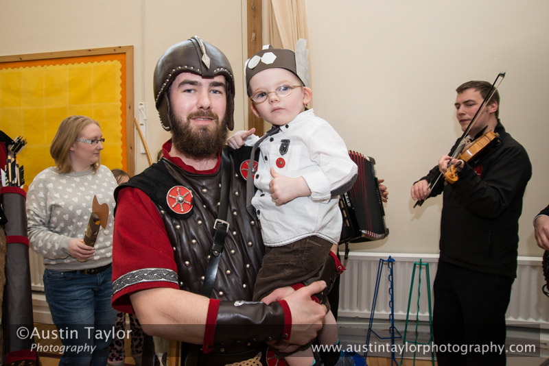 Guizer Jarl Keith Lobban and his squad at Dunrossness Primary School - South Mainland Up Helly-Aa 2014