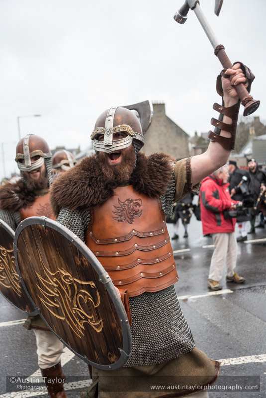 Up Helly-Aa 2017 - Guizer Jarl Lyall Gair as "Sweyn 'Forkbeard' Haraldsson" with his Galley "Falcon" 31 Jan in Lerwick, Shetland