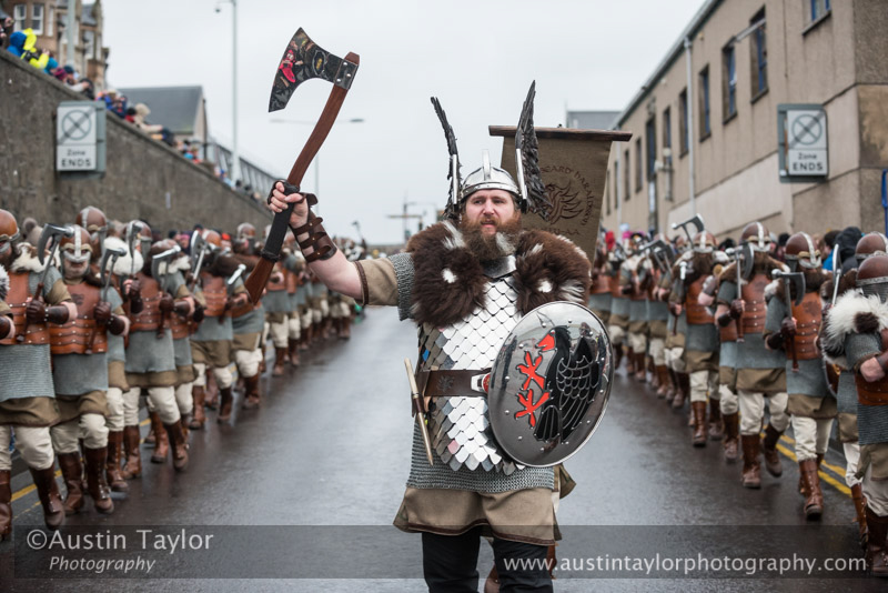 Up Helly-Aa 2017 - Guizer Jarl Lyall Gair as "Sweyn 'Forkbeard' Haraldsson" with his Galley "Falcon" 31 Jan in Lerwick, Shetland