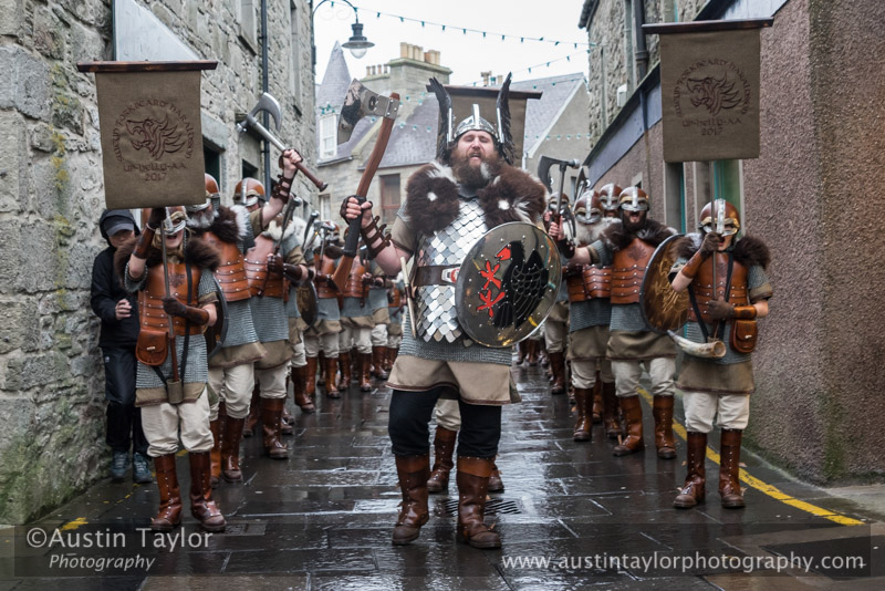 Up Helly-Aa 2017 - Guizer Jarl Lyall Gair as "Sweyn 'Forkbeard' Haraldsson" with his Galley "Falcon" 31 Jan in Lerwick, Shetland