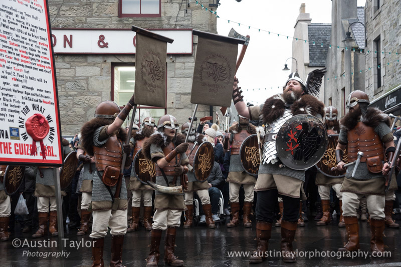 Up Helly-Aa 2017 - Guizer Jarl Lyall Gair as "Sweyn 'Forkbeard' Haraldsson" with his Galley "Falcon" 31 Jan in Lerwick, Shetland