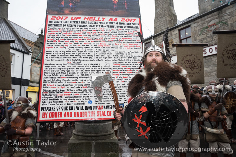 Up Helly-Aa 2017 - Guizer Jarl Lyall Gair as "Sweyn 'Forkbeard' Haraldsson" with his Galley "Falcon" 31 Jan in Lerwick, Shetland