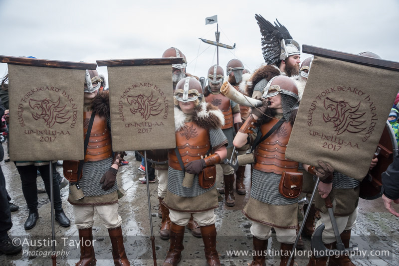 Up Helly-Aa 2017 - Guizer Jarl Lyall Gair as "Sweyn 'Forkbeard' Haraldsson" with his Galley "Falcon" 31 Jan in Lerwick, Shetland