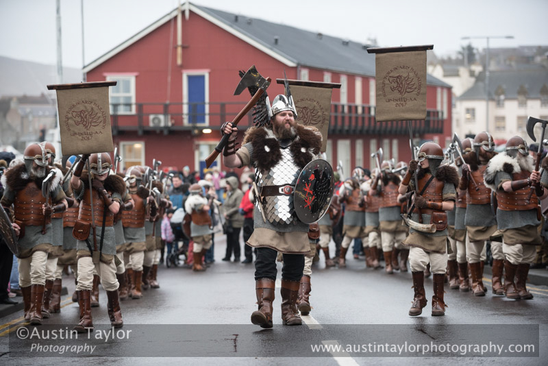 Up Helly-Aa 2017 - Guizer Jarl Lyall Gair as "Sweyn 'Forkbeard' Haraldsson" with his Galley "Falcon" 31 Jan in Lerwick, Shetland