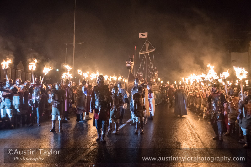 for Up Helly-Aa 2017 - Guizer Jarl Lyall Gair as "Sweyn 'Forkbeard' Haraldsson" with his Galley "Falcon" 31 Jan in Lerwick, Shetland