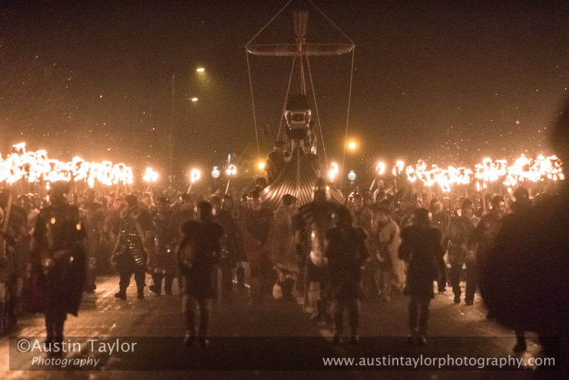 for Up Helly-Aa 2017 - Guizer Jarl Lyall Gair as "Sweyn 'Forkbeard' Haraldsson" with his Galley "Falcon" 31 Jan in Lerwick, Shetland