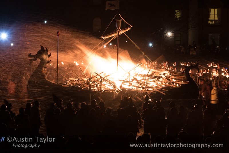 for Up Helly-Aa 2017 - Guizer Jarl Lyall Gair as "Sweyn 'Forkbeard' Haraldsson" with his Galley "Falcon" 31 Jan in Lerwick, Shetland