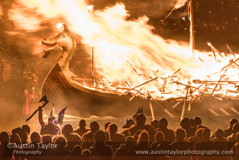 for Up Helly-Aa 2017 - Guizer Jarl Lyall Gair as "Sweyn 'Forkbeard' Haraldsson" with his Galley "Falcon" 31 Jan in Lerwick, Shetland