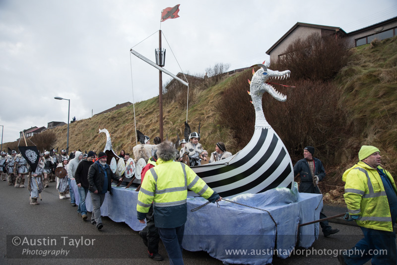 Scalloway Fire Festival 2018 with Jarl Ragnar Sutrika Lothbrok (Leslie Wills Setrice) and his galley Jörmungandr