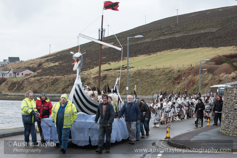 Scalloway Fire Festival 2018 with Jarl Ragnar Sutrika Lothbrok (Leslie Wills Setrice) and his galley Jörmungandr